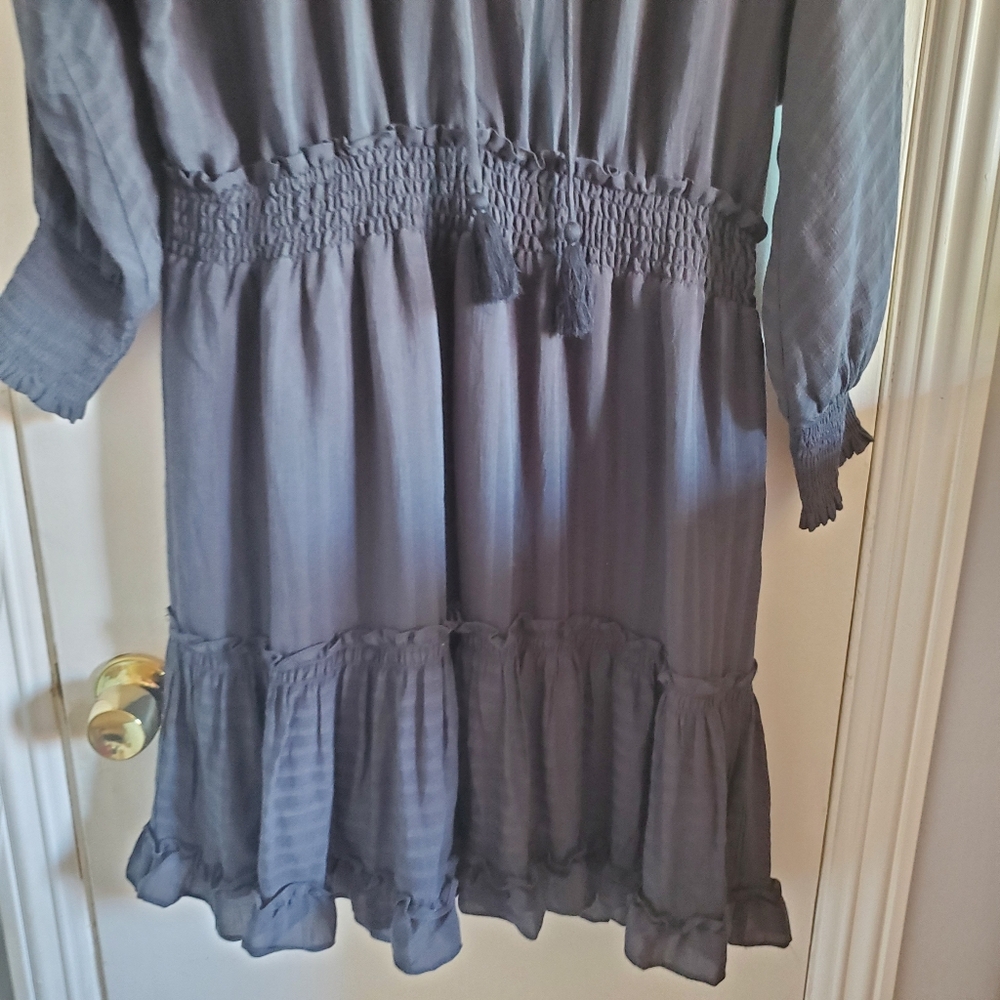 Lovestitch Blue Tiered Boho Dress Tassel Tie Size L MilkMaid Prairie Peasant - Picture 4 of 16